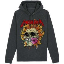 Metallica, Mikina Skull Flower Washed, Unisex, Čierna
