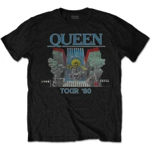 Queen, Tričko Tour '80, Unisex, Čierna