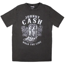 Johnny Cash, Tričko Walk The Line Boots, Unisex, Šedá