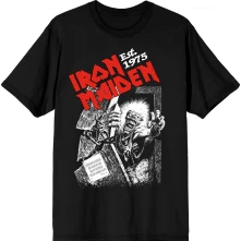 Iron Maiden, Tričko Est. 1975 No Prayer Grave Red Logo, Unisex, Čierna