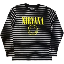 Nirvana, Crewneck Yellow Happy Face Striped, Unisex, Čierna/biela