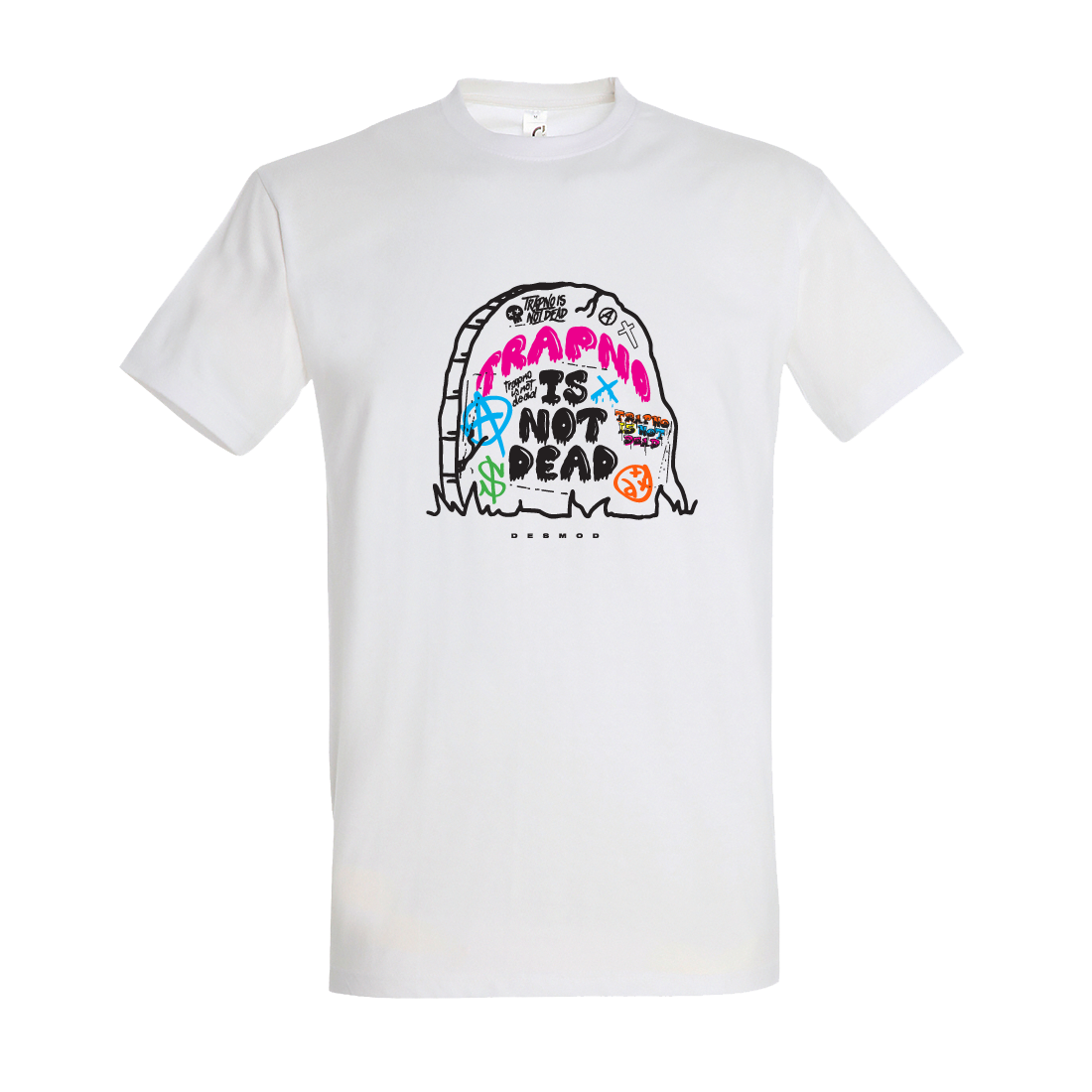 Tričko Desmod - Trapno Tombstone, Unisex,Biela,3XL