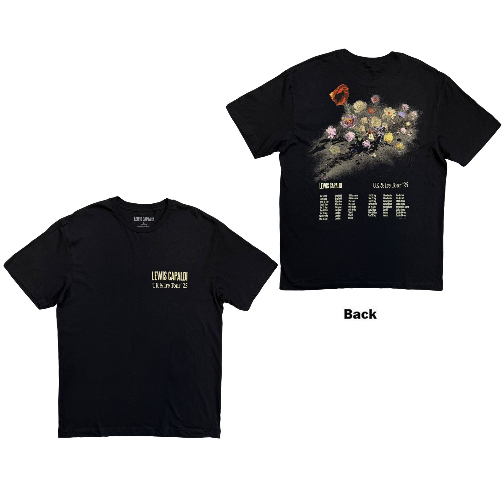 Tričko Lewis Capaldi - Flowers UK Tour '25, Unisex,Čierna,XXL