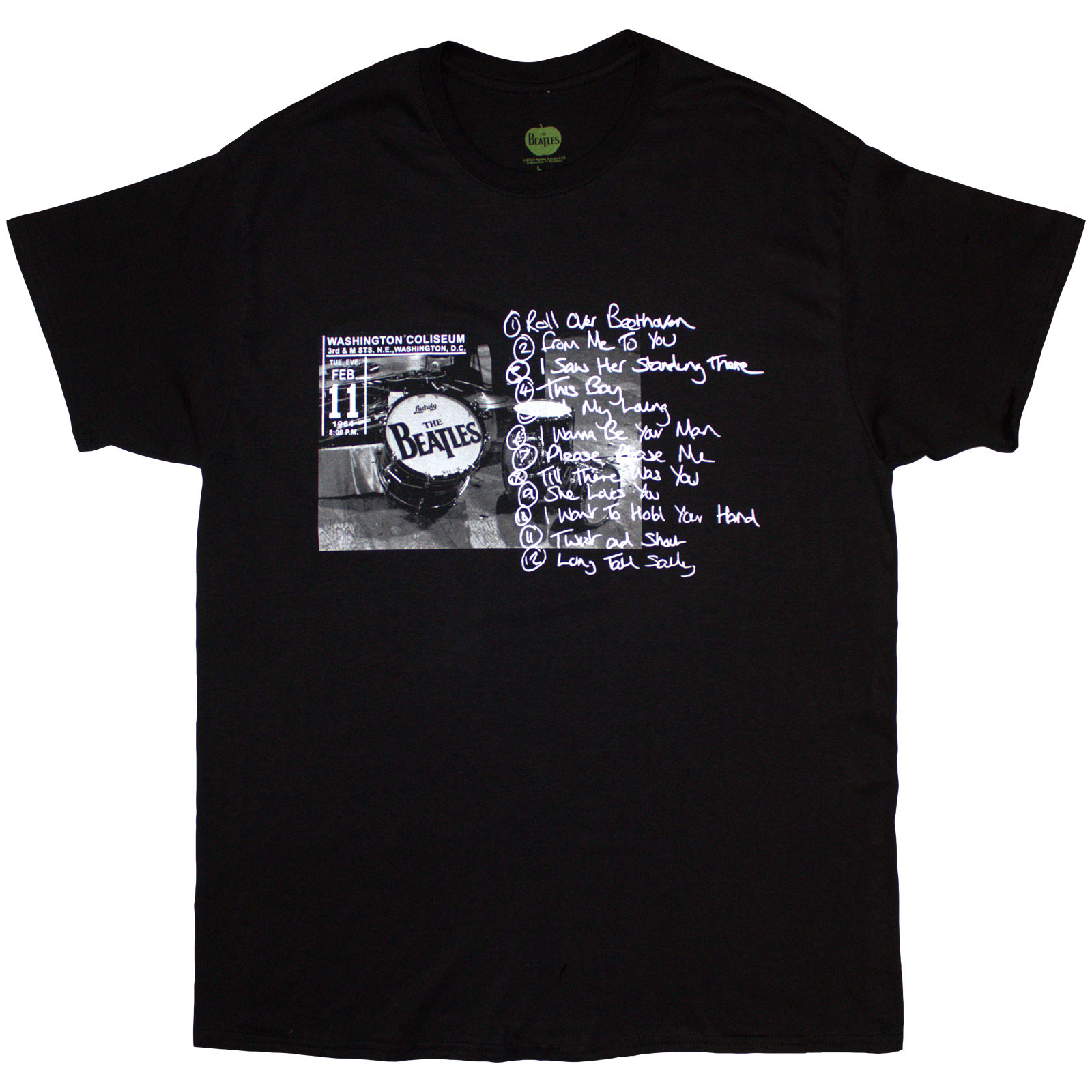 Tričko The Beatles - Washington '64 Drum Photo & Setlist, Unisex,Čierna,XXL
