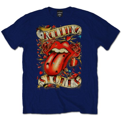 Tričko The Rolling Stones - Tongue & Stars, Unisex,Modrá,XXL