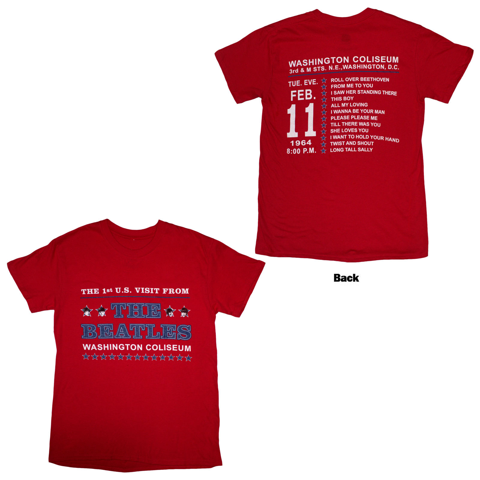 Tričko The Beatles - Washington '64 Stars Setlist, Unisex,Červená,XXL