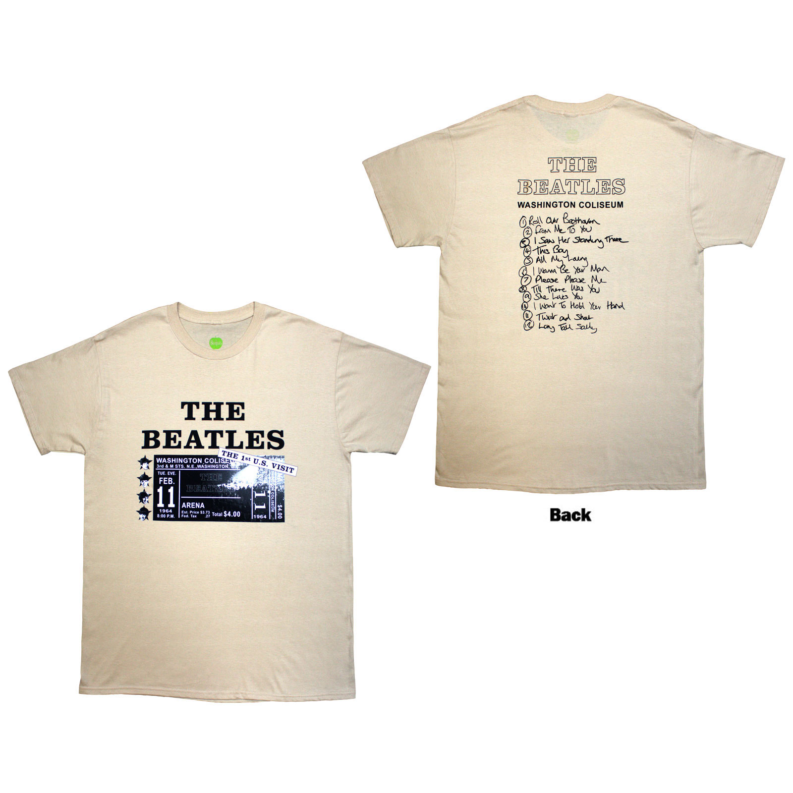 Tričko The Beatles - Washington '64 Promo & Setlist, Unisex,Natural,XXL