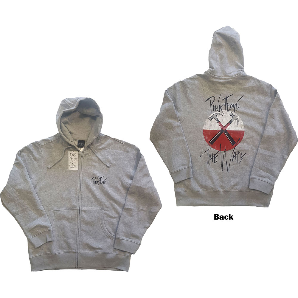 Mikina na zips Pink Floyd - The Wall Faded Hammers Logo, Unisex,Šedá,3XL