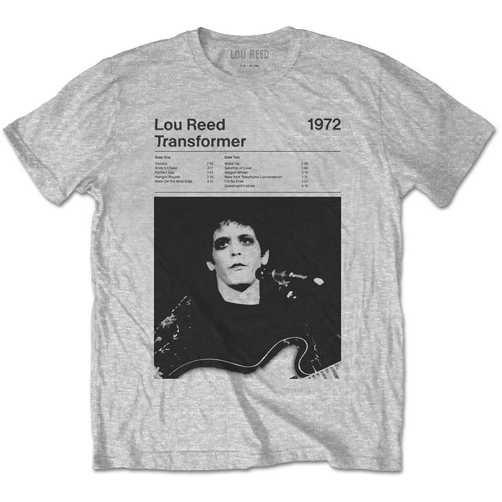 Tričko Lou Reed - Transformer Track List, Unisex,Šedá,XXL