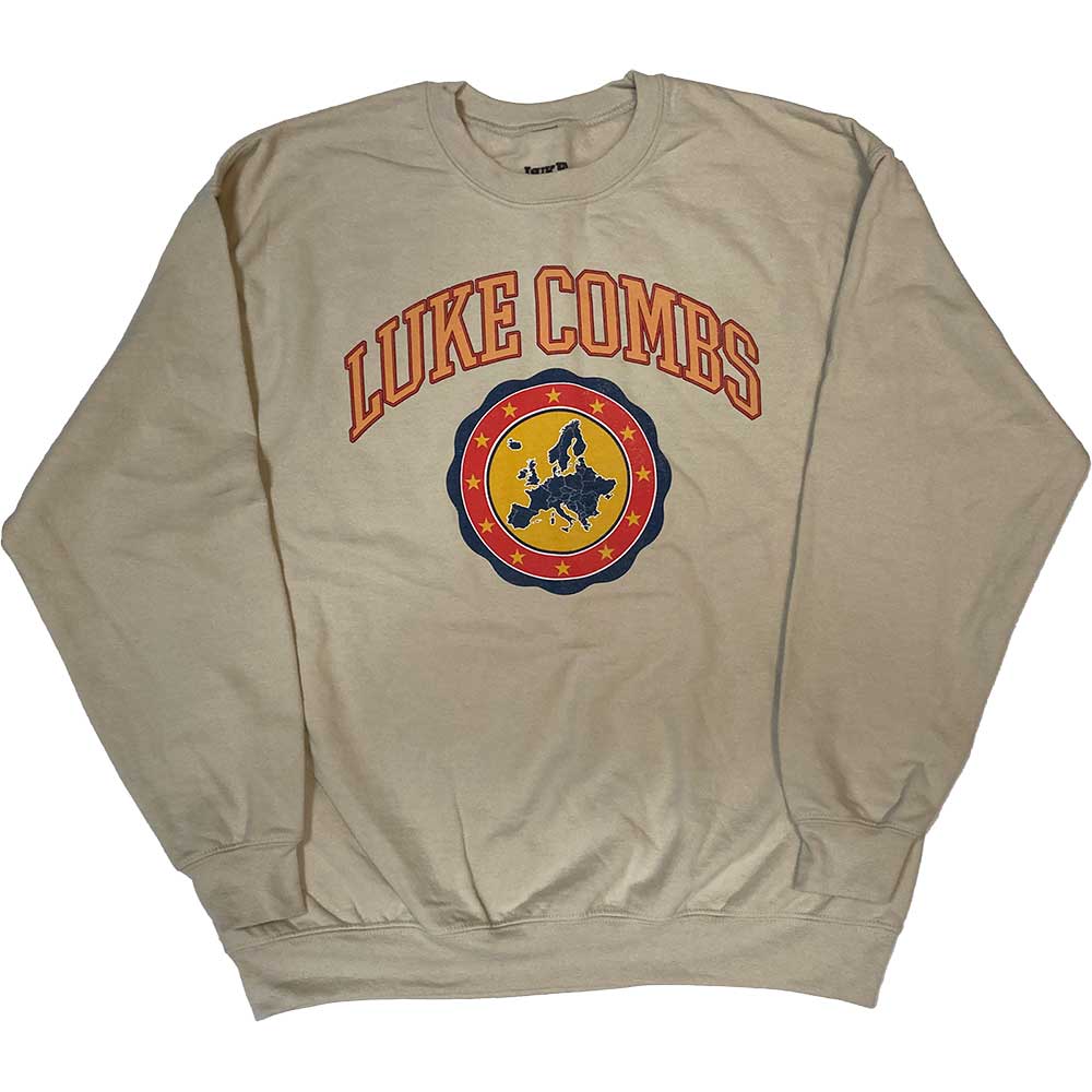 Crewneck Luke Combs - Tour '23 Europe Map, Unisex,Natural,L