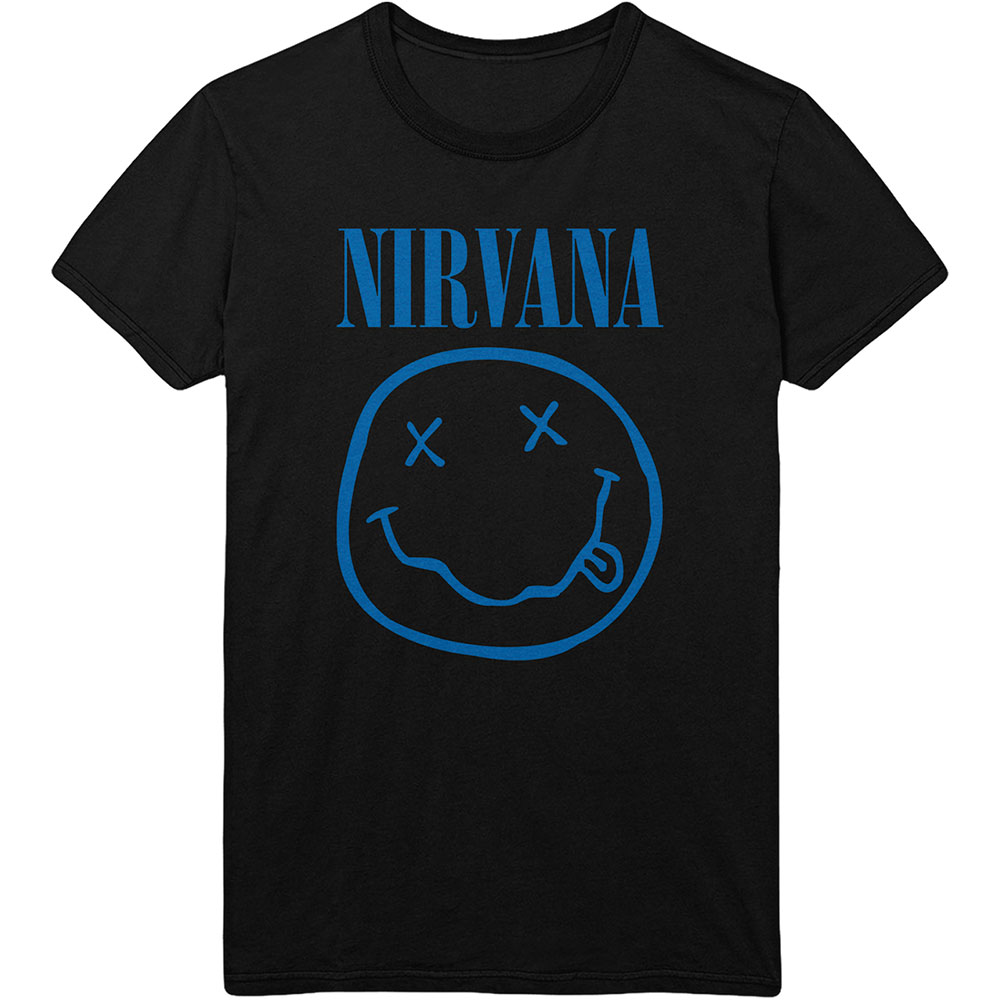Tričko Nirvana - Blue Smiley, Unisex,Čierna,XXL