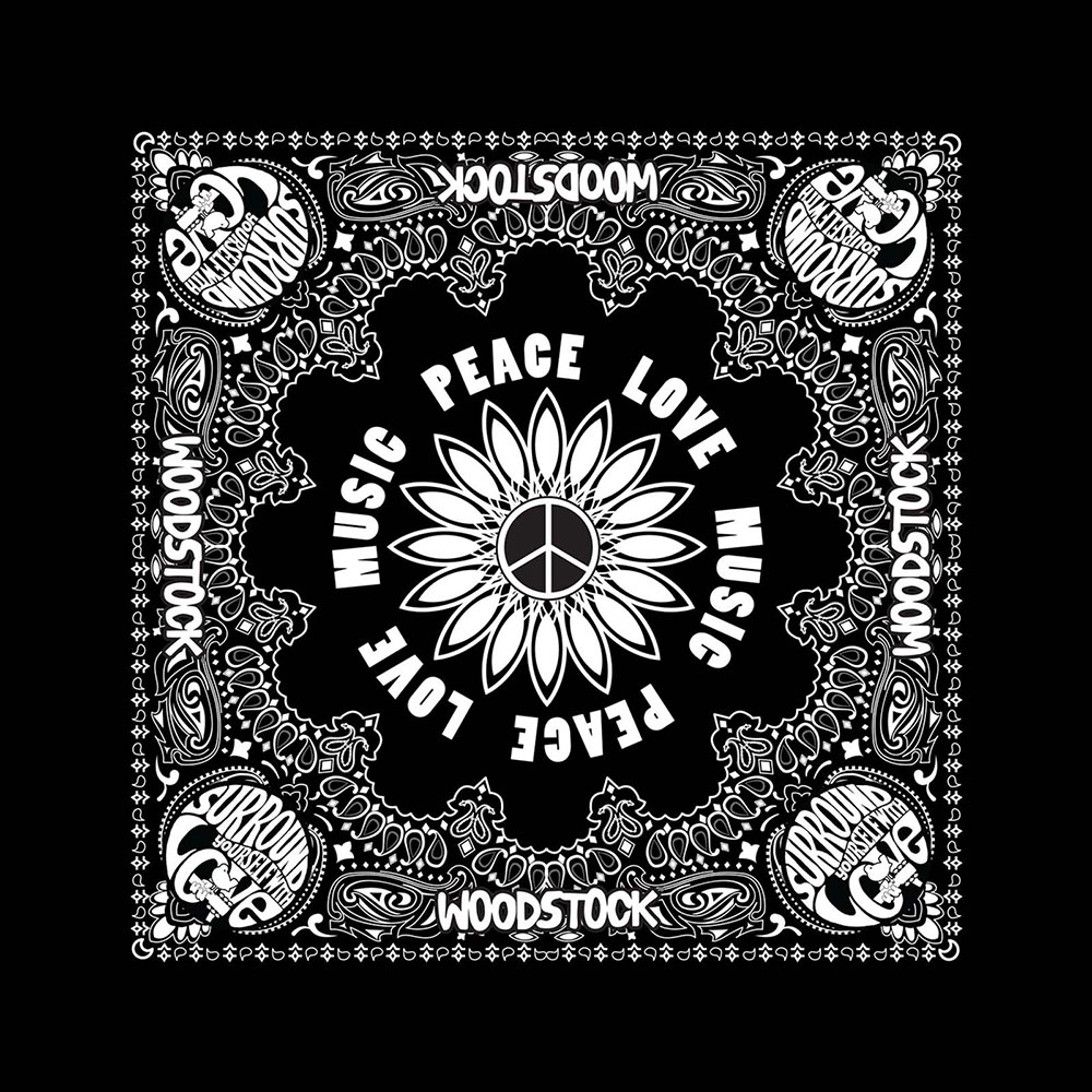 Šatka Woodstock - Peach, Love & Music, Unisex,Čierna,Univerzálna