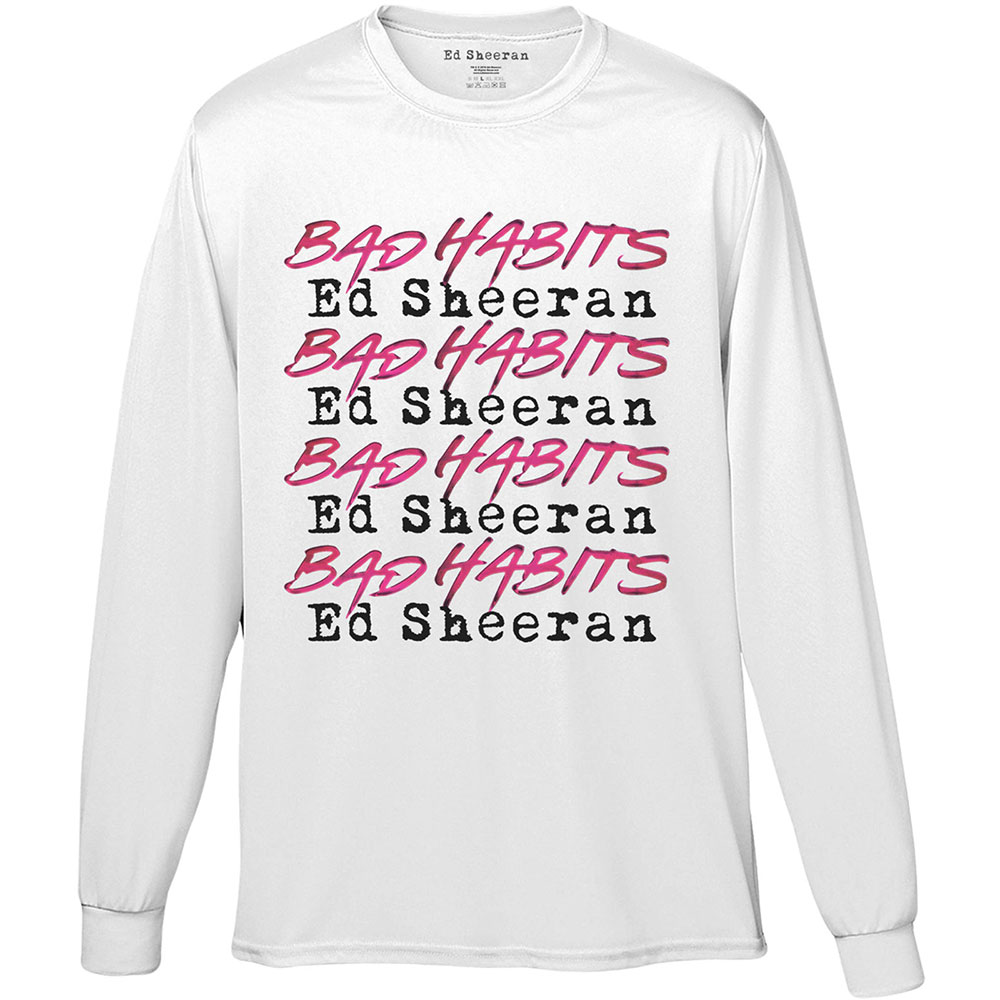 Tričko s dlhým rukávom Ed Sheeran - Bad Habits Stack, Unisex,Biela,XXL