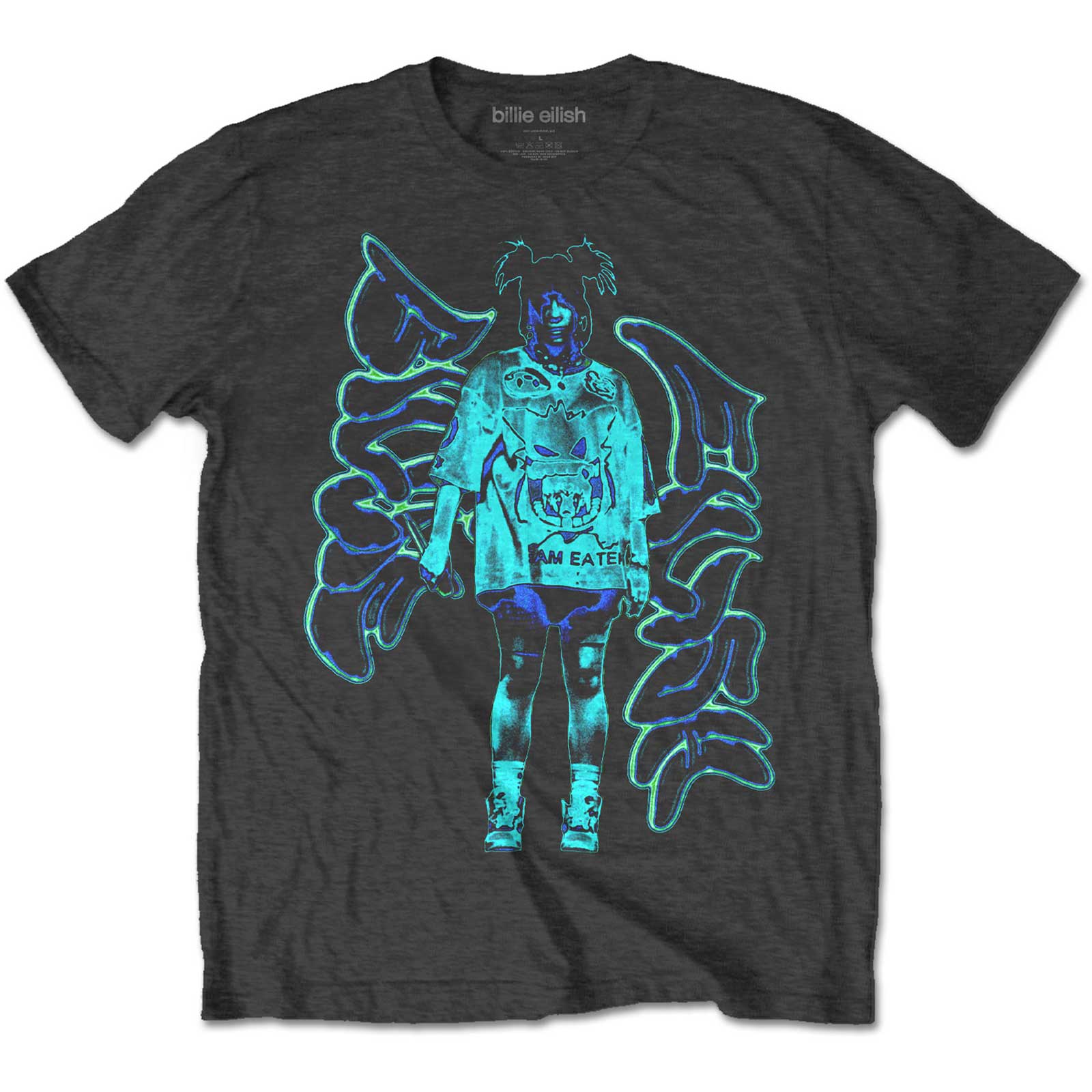 Tričko Billie Eilish - Neon Graffiti Logo, Unisex,Šedá,XXL