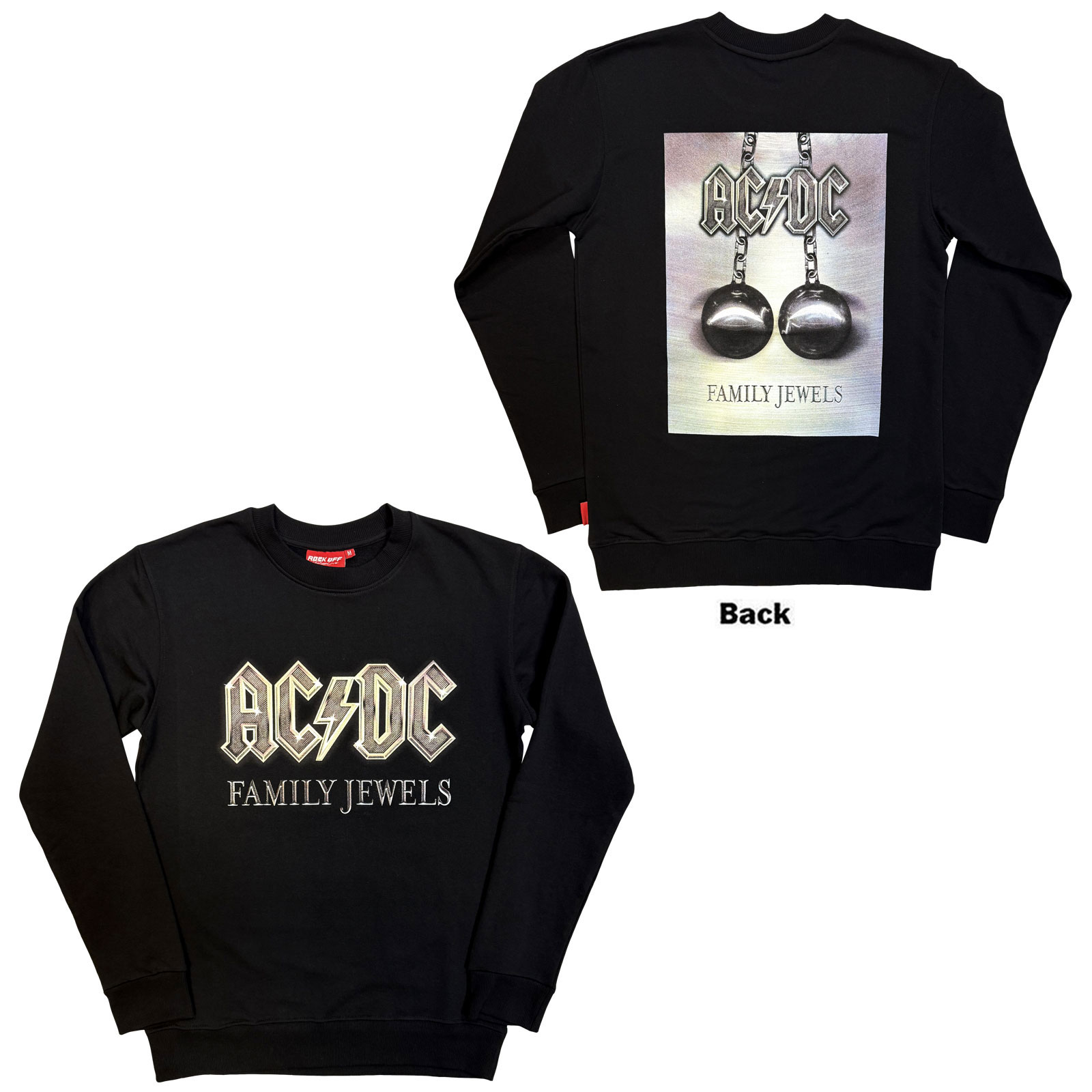Crewneck AC/DC - Unisex Unplugged Sweatshirt: Family Jewels (Black) (Back Print), Unisex,Čierna,XXL