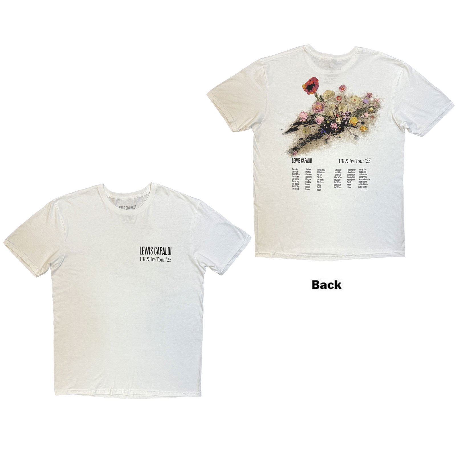 Tričko Lewis Capaldi - Flowers UK Tour '25, Unisex,Biela,XXL
