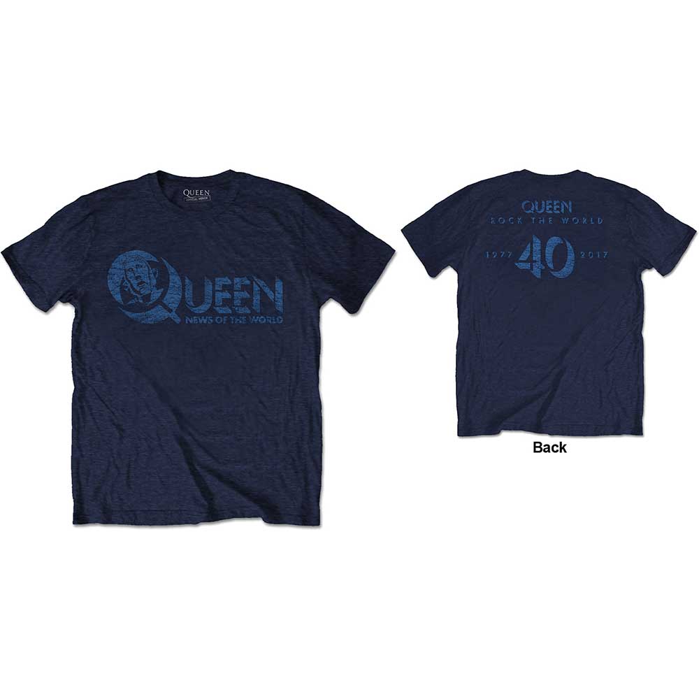 Tričko Queen - News of the World 40th Vintage Logo, Unisex,Modrá,XXL