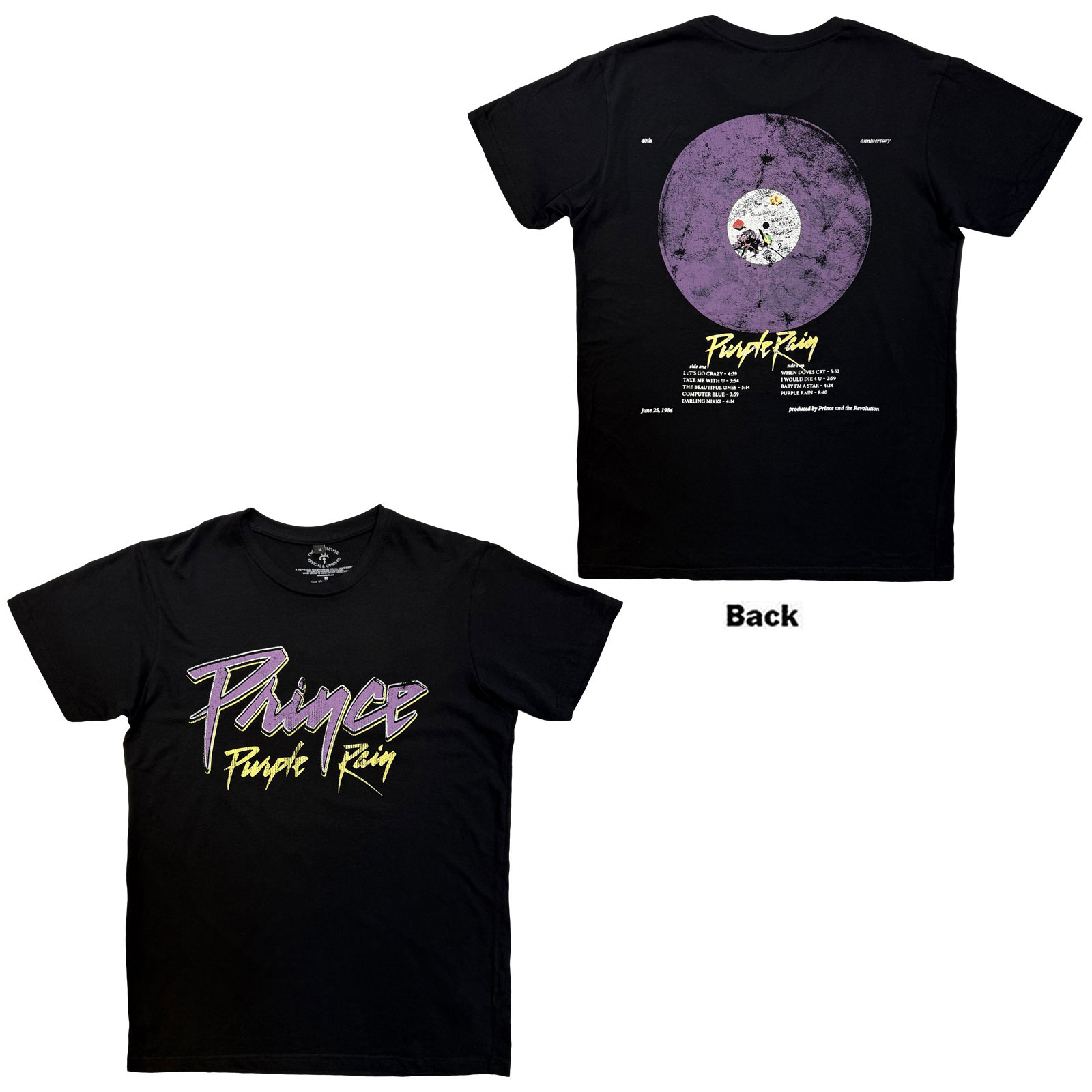 Tričko Prince - Purple Rain 40th Anniversary, Unisex,Čierna,XXL