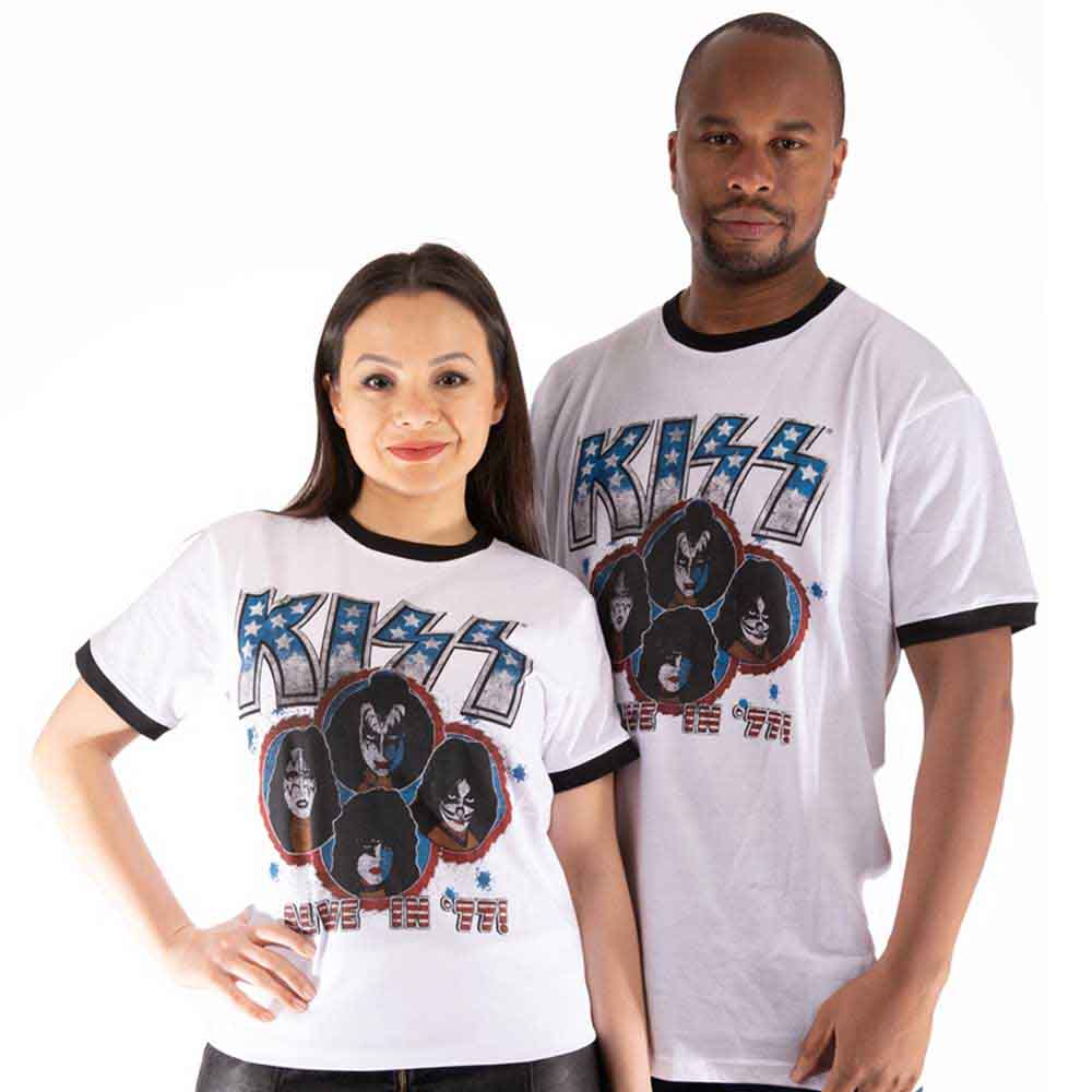 Tričko Kiss - Alive in '77, Unisex,Biela,XXL