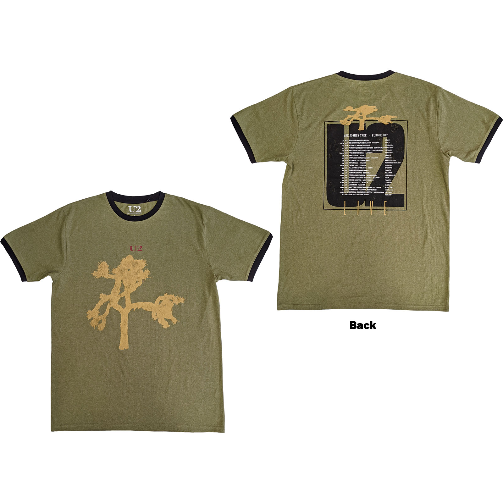 Tričko U2 - Joshua Tree Europe 1987., Unisex,Zelená,XXL