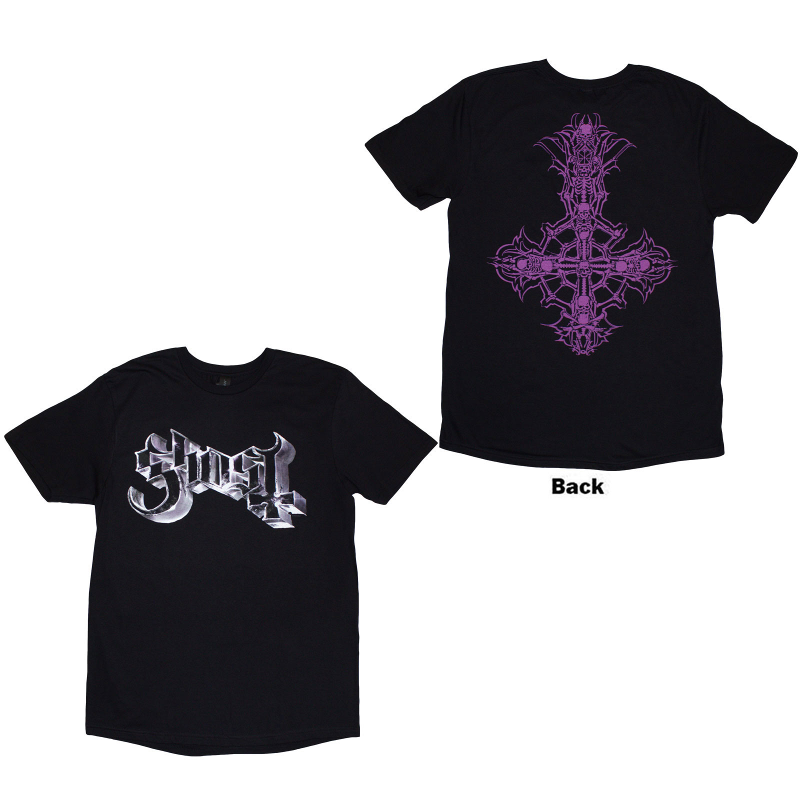 Tričko Ghost - Metal Logo & Purple Grucifix, Unisex,Čierna,XL