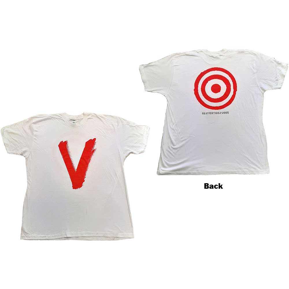 Tričko U2 - Vertigo Tour 2005 Red V, Unisex,Biela,XXL