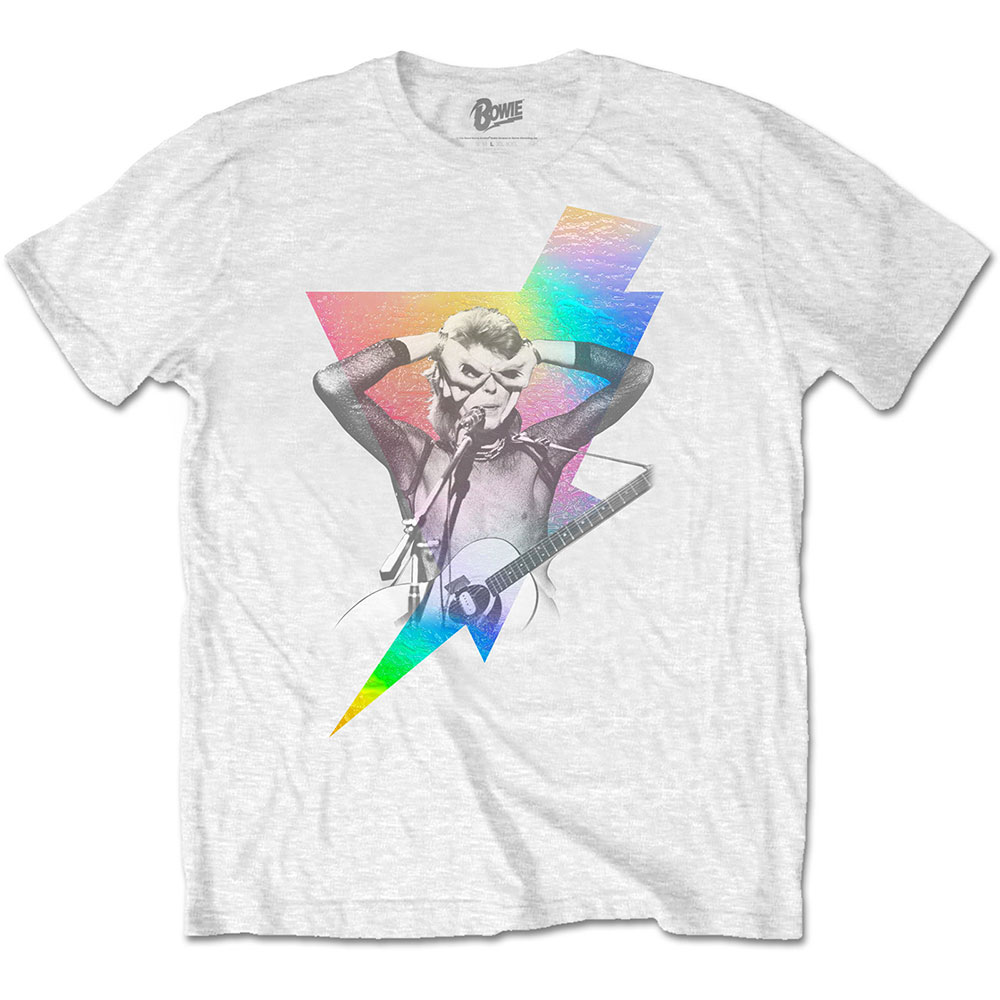 Tričko David Bowie - Holographic Bolt, Unisex,Biela,XXL