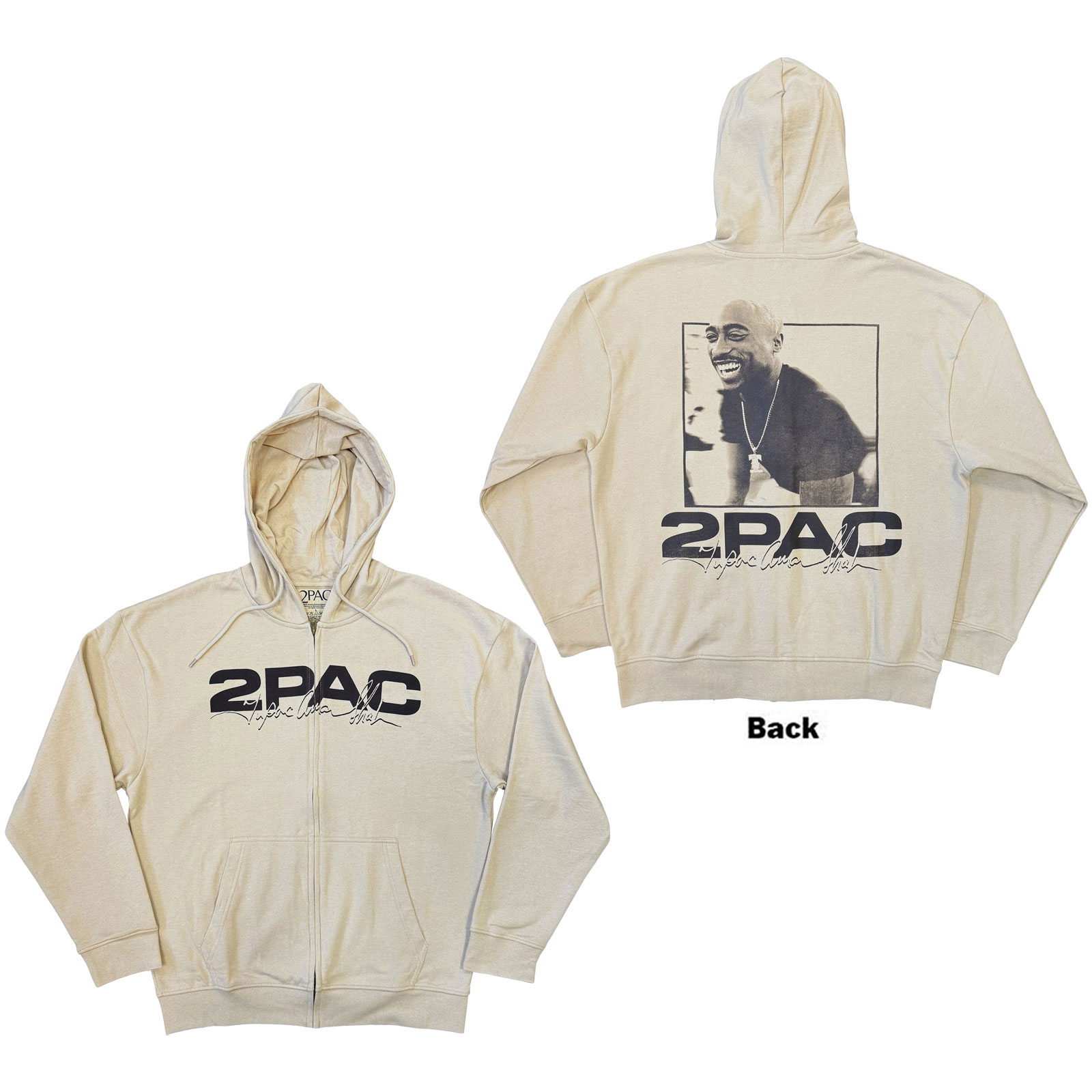 Mikina na zips 2Pac - Logo & Black Portrait, Unisex,Natural,XXL