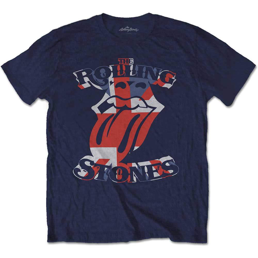 Tričko The Rolling Stones - British Flag Tongue, Unisex,Modrá,XXL