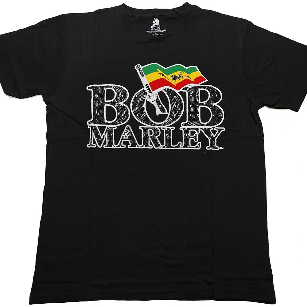 Tričko Bob Marley - Flag Logo, Unisex,Čierna,M
