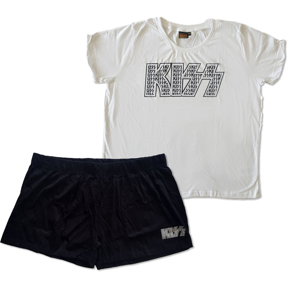 Pyžamo Kiss - Logo Infill, Žena,Čierna/biela,XXL