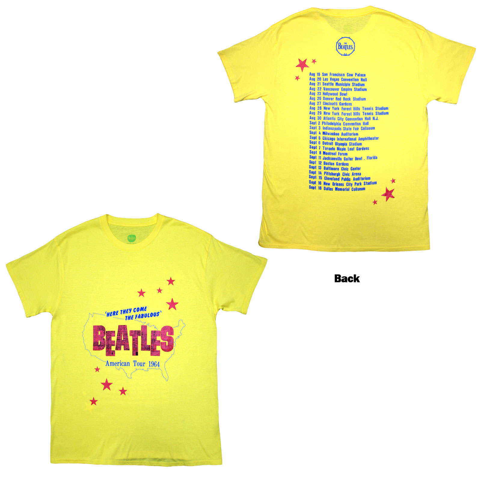 Tričko The Beatles - American Tour '64, Unisex,Žltá,XXL