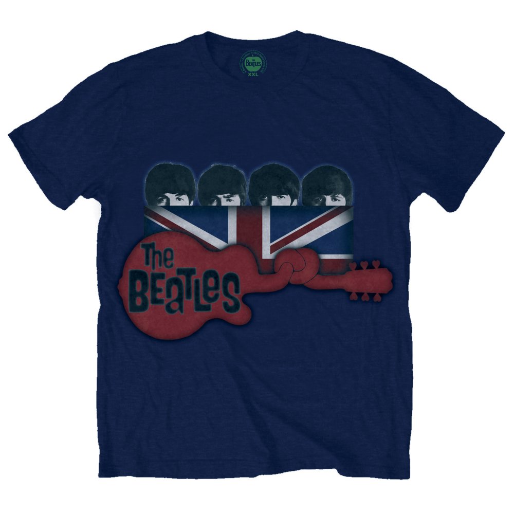Tričko The Beatles - Guitar & Flag, Unisex,Modrá,L