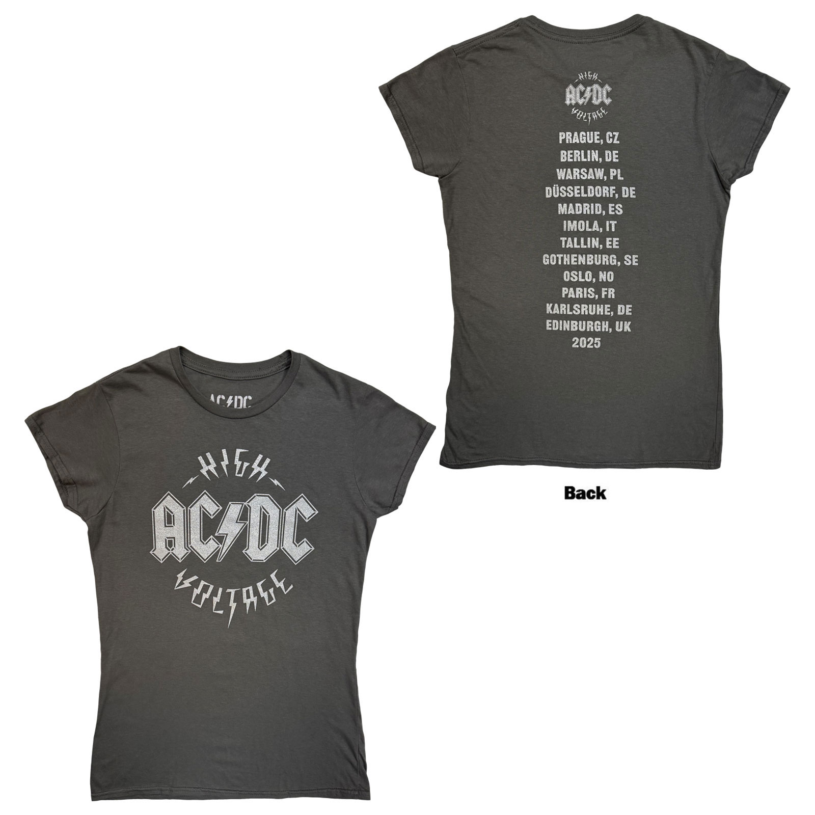 Tričko AC/DC - Silver High Voltage EU Tour '25, Žena,Šedá,XXL