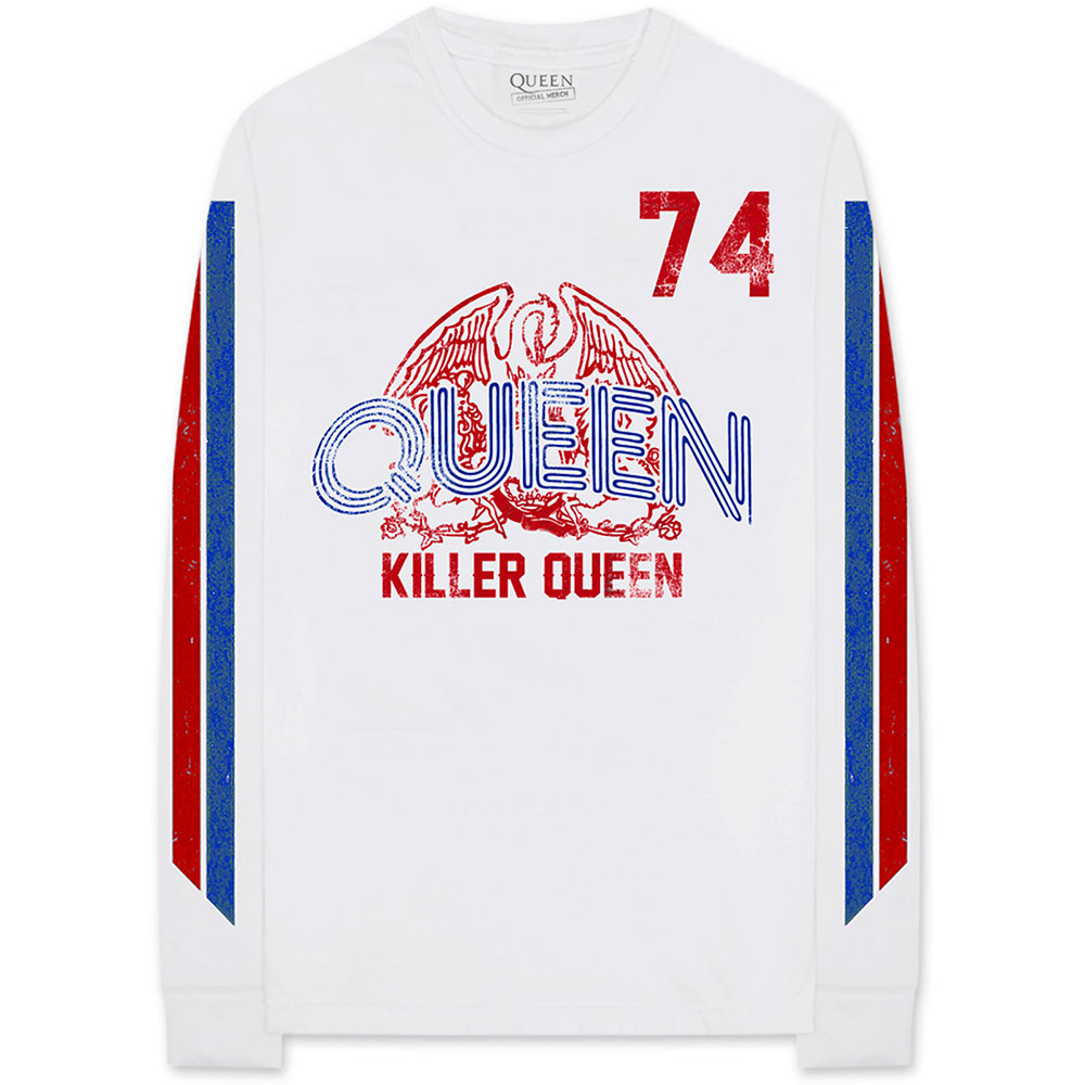 Tričko s dlhým rukávom Queen - Killer '74 Stripes, Unisex,Biela,XXL