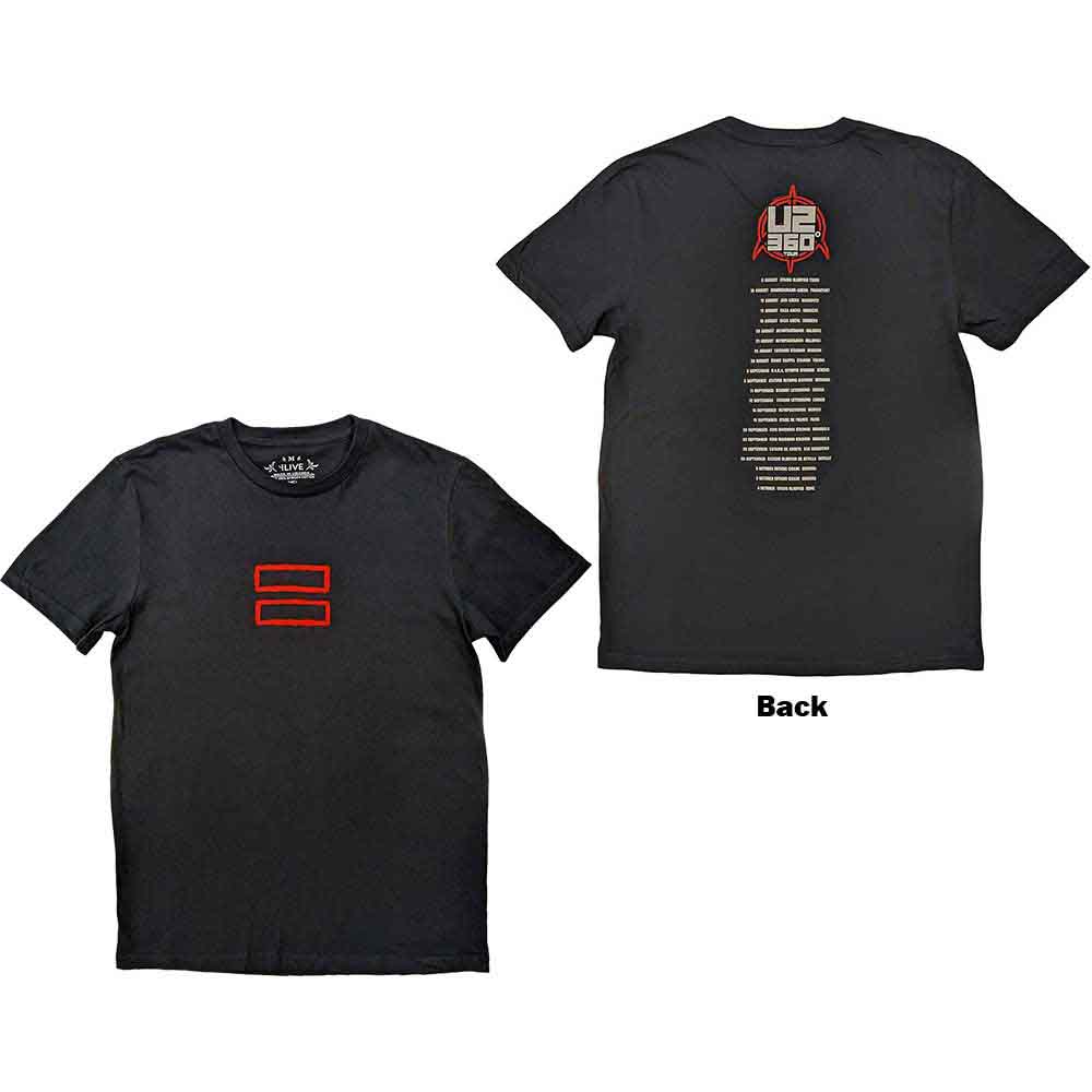 Tričko U2 - 360 Degree Tour 2010 Equals, Unisex,Čierna,M