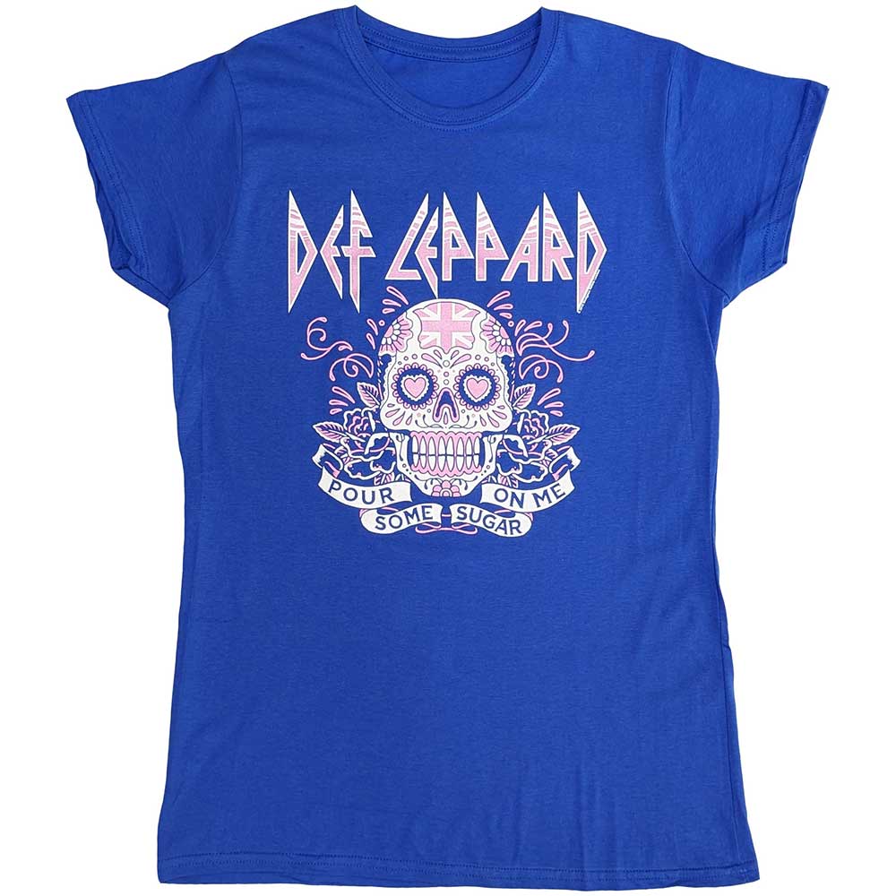Tričko Def Leppard - Pour Some Sugar On Me Skull Tour 2019, Žena,Modrá,L