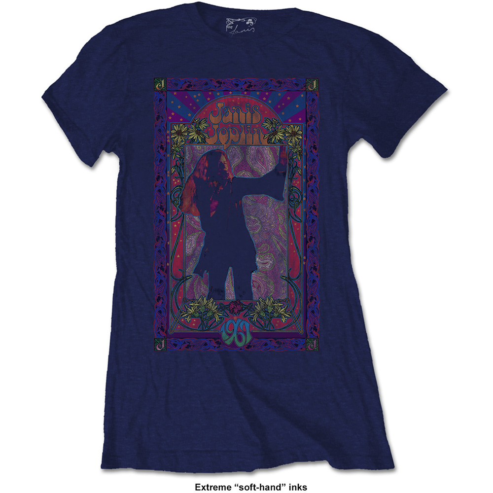 Tričko Janis Joplin - Paisley & Flowers Frame, Žena,Modrá,XXL