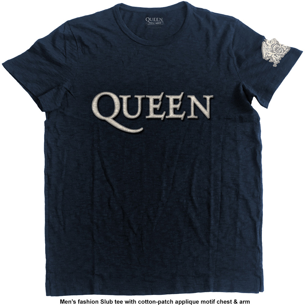 Tričko Queen - Logo & Crest, Unisex,Modrá,XL