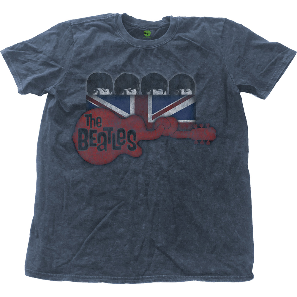 Tričko The Beatles - Guitar & Flag, Unisex,Modrá,XXL