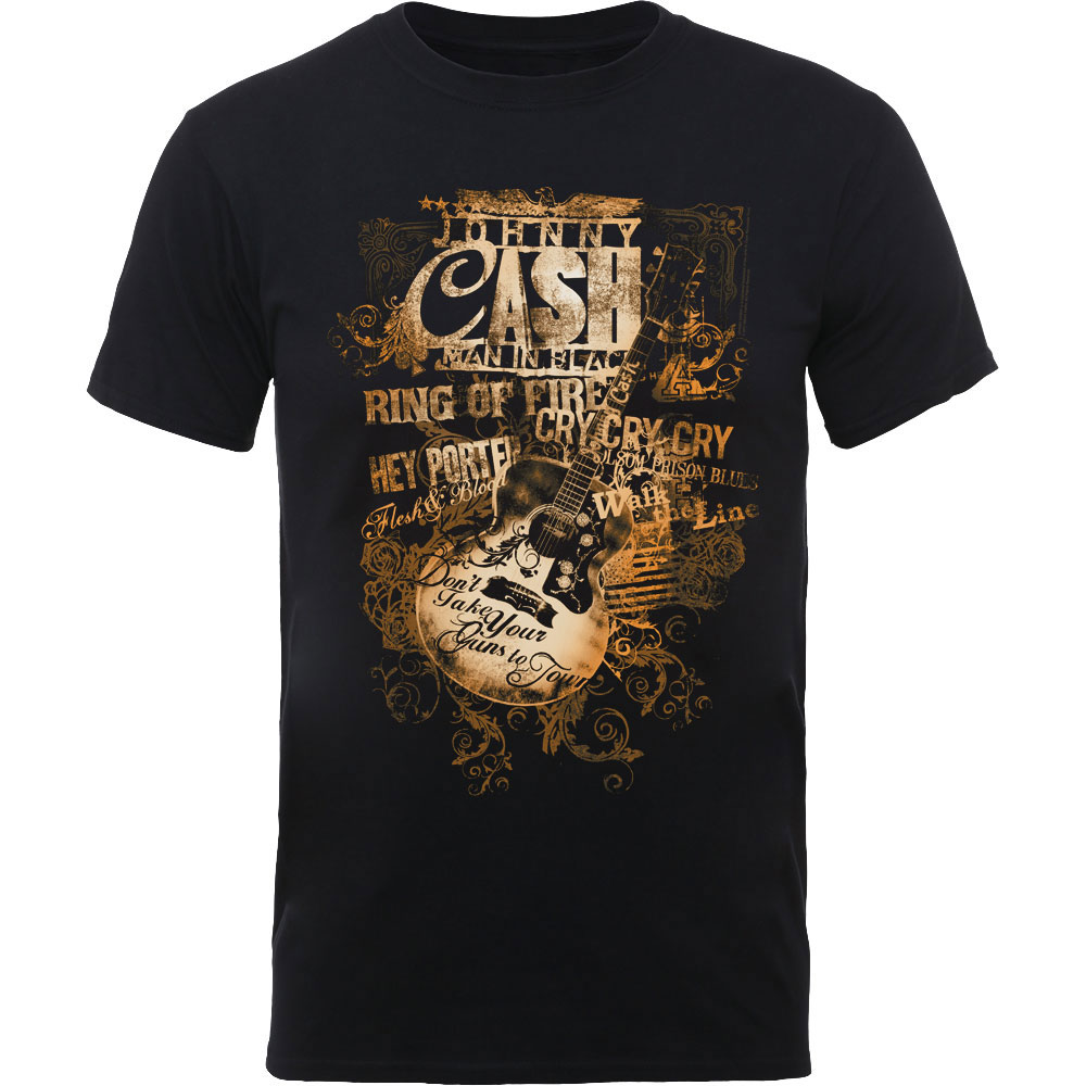 Tričko Johnny Cash - Guitar Song Titles, Unisex,Čierna,XXL