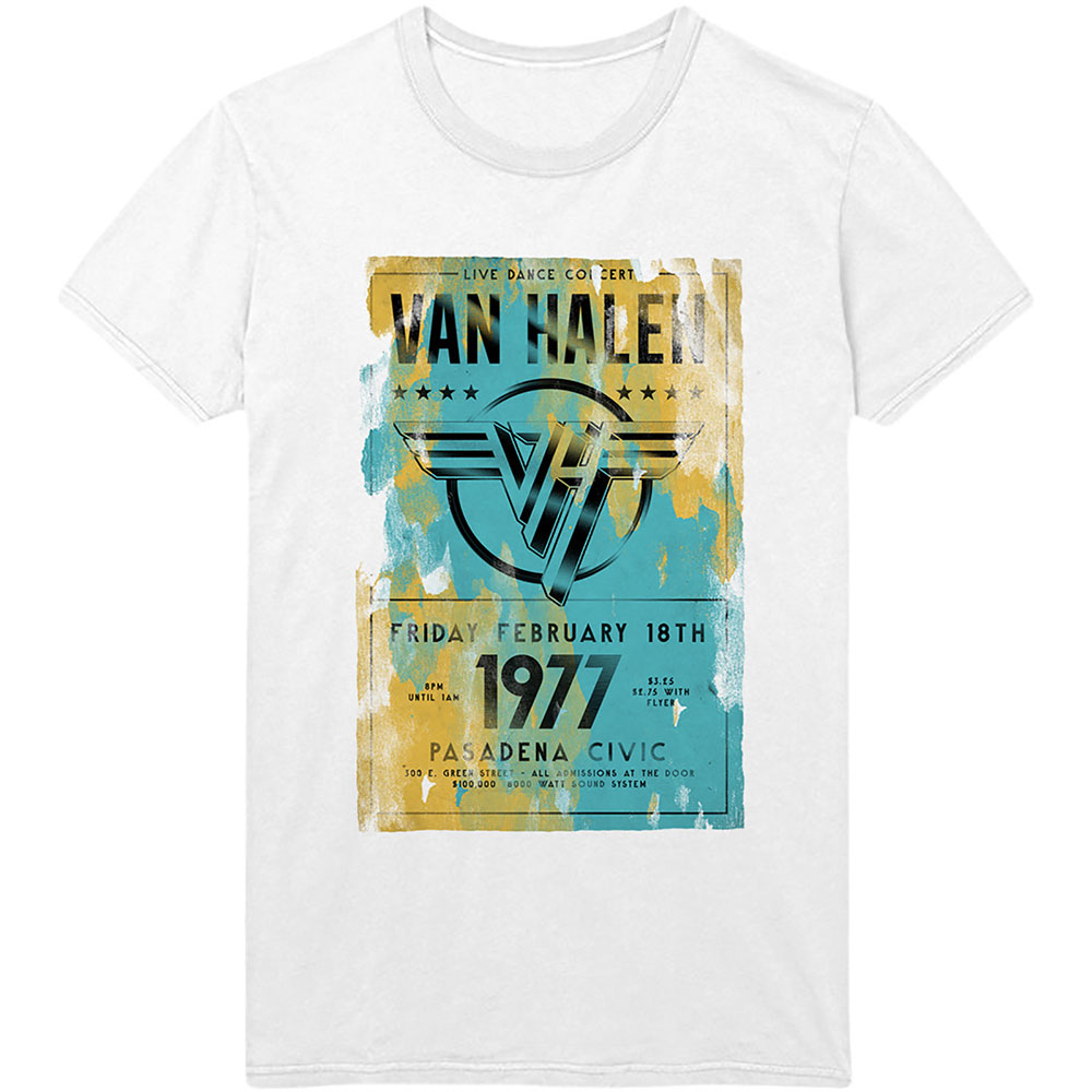 Tričko Van Halen - Pasadena '77, Unisex,Biela,XXL