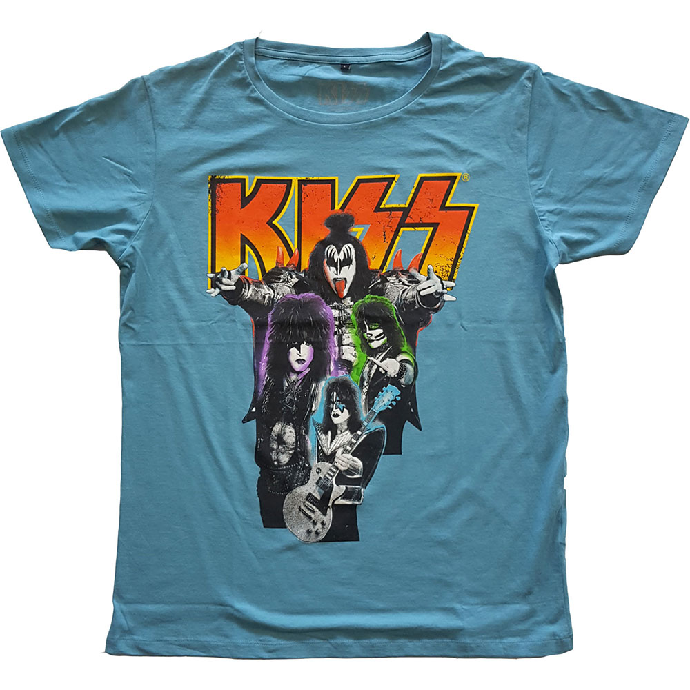 Tričko Kiss - Neon Band, Unisex,Modrá,L