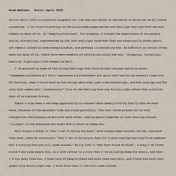 CD Brad Mehldau - SUITE: APRIL 2020