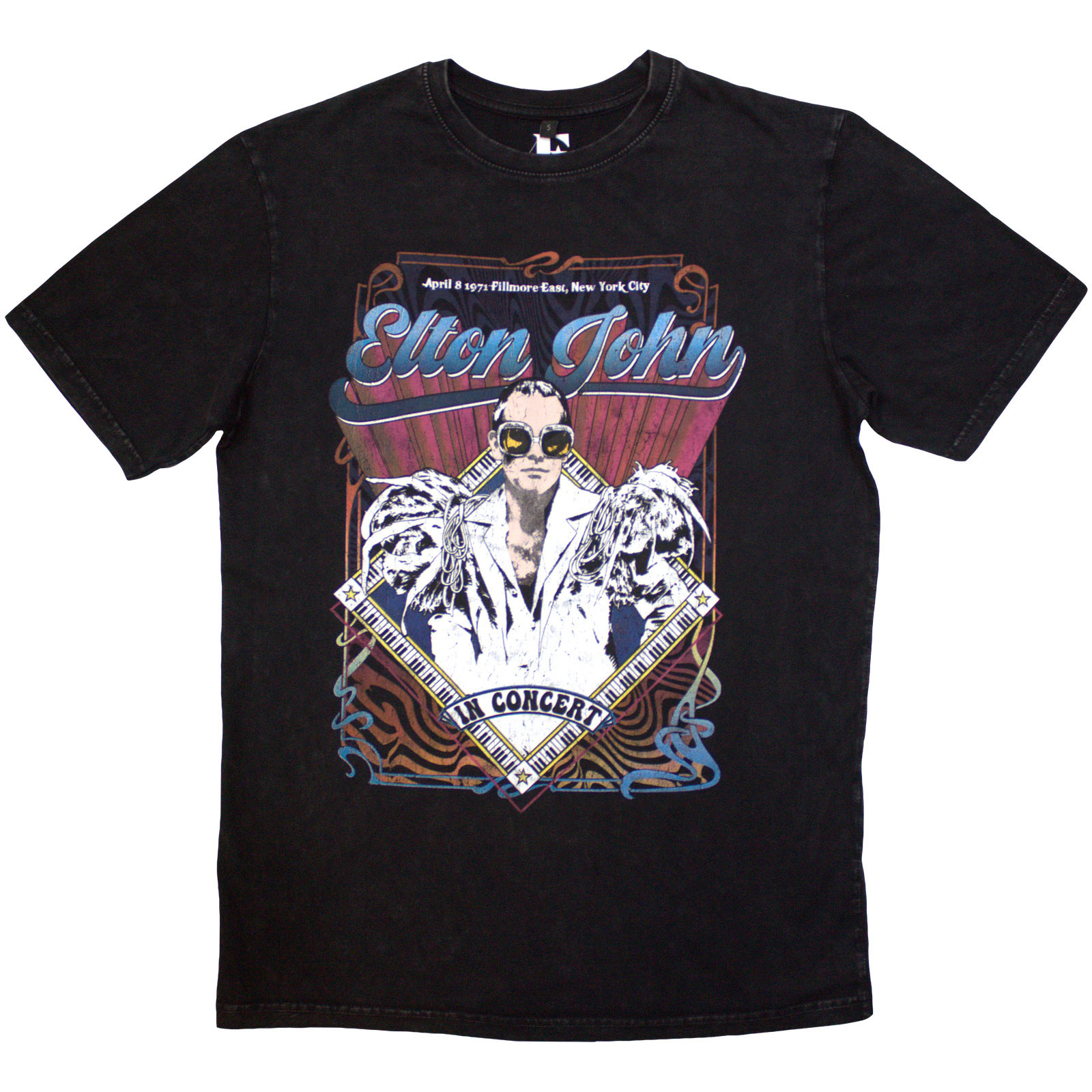 Tričko Elton John - Psych Vintage, Unisex,Čierna,XXL