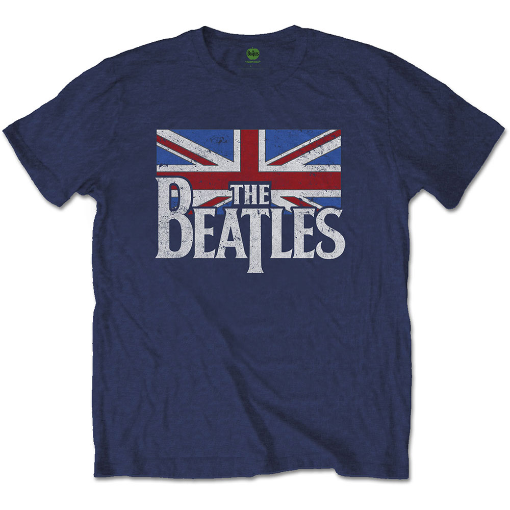 Tričko The Beatles - Drop T Logo & Vintage Flag, Unisex,Modrá,XXL