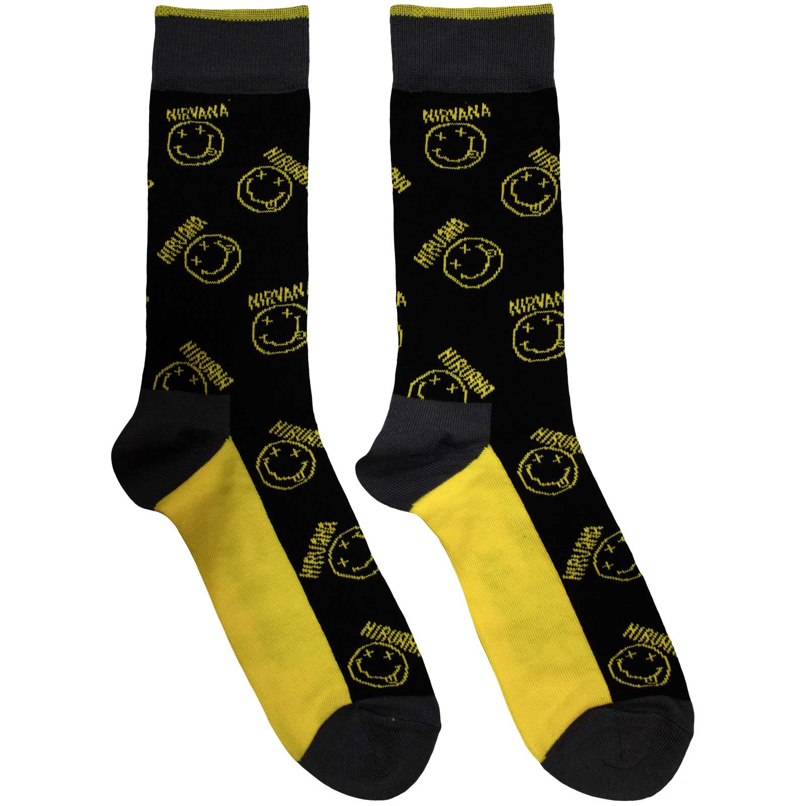 Ponožky Nirvana - Yellow Happy Face Pattern, Unisex,Čierna,UK 7 - 11