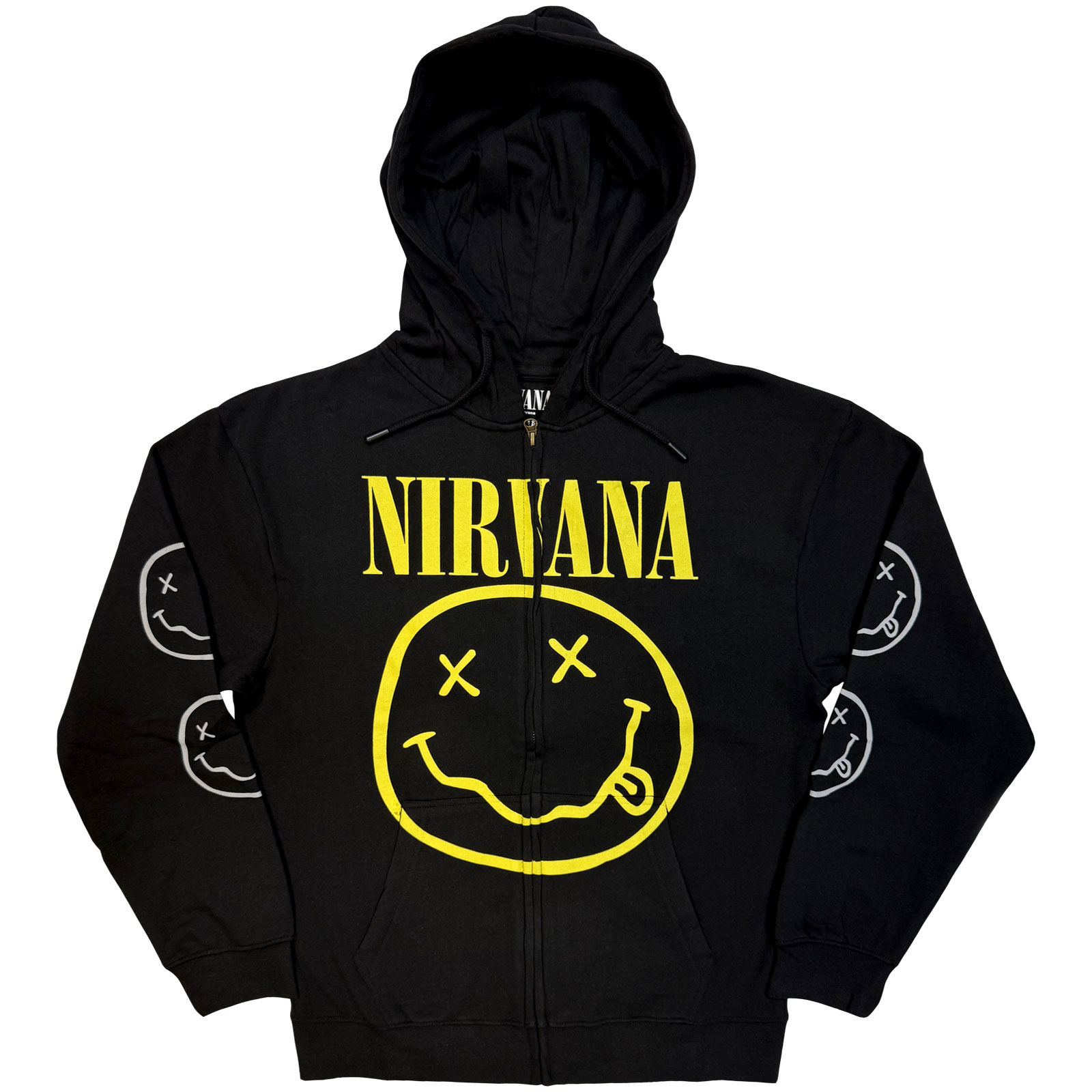 Mikina na zips Nirvana - Yellow Happy Face, Unisex,Čierna,XXL