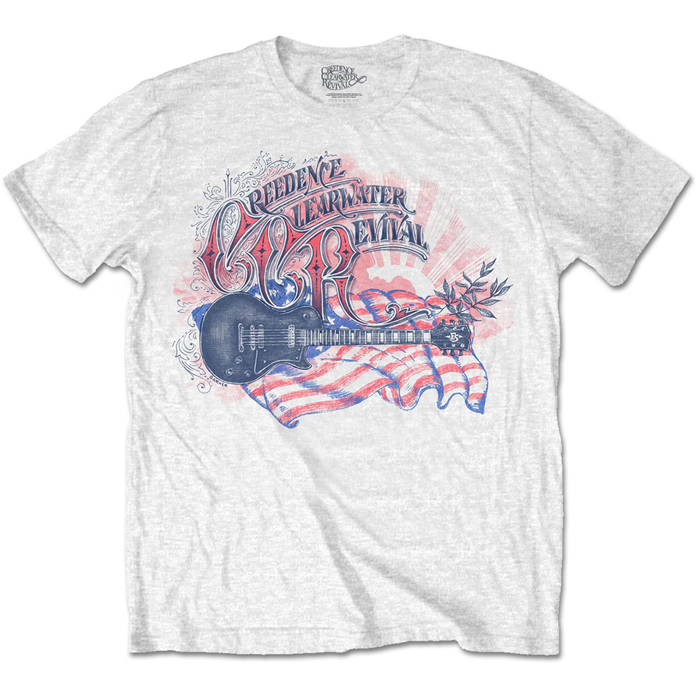 Tričko Creedence Clearwater Revival - Guitar & Flag, Unisex,Biela,XXL