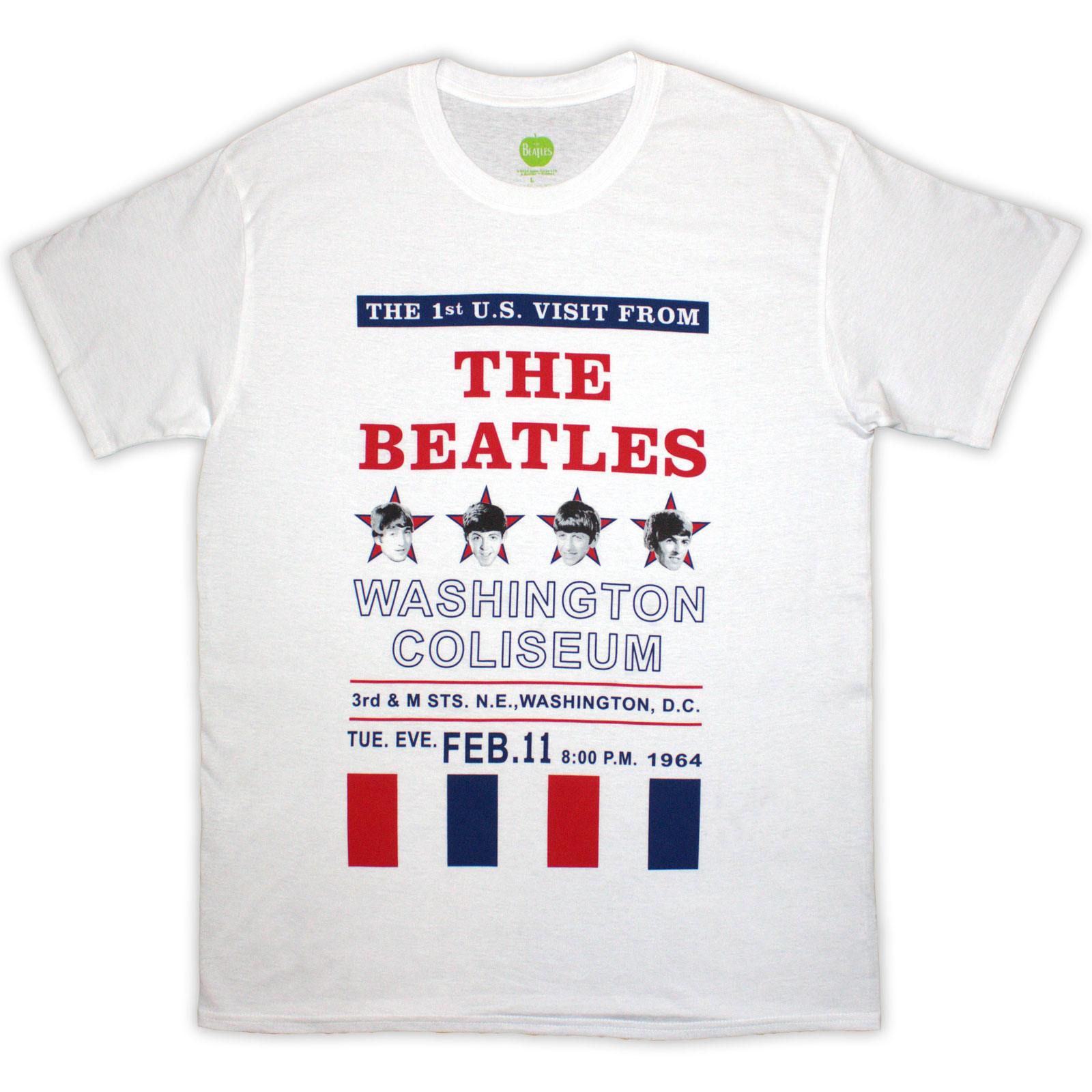 Tričko The Beatles - Washington '64 Stars & Stripes, Unisex,Biela,XXL